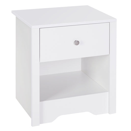 Photo of HOMCOM Modern Bedside Table, Nightstand with Drawer Shelf, End Table for Living room, Bedroom White in White colour on a white background
