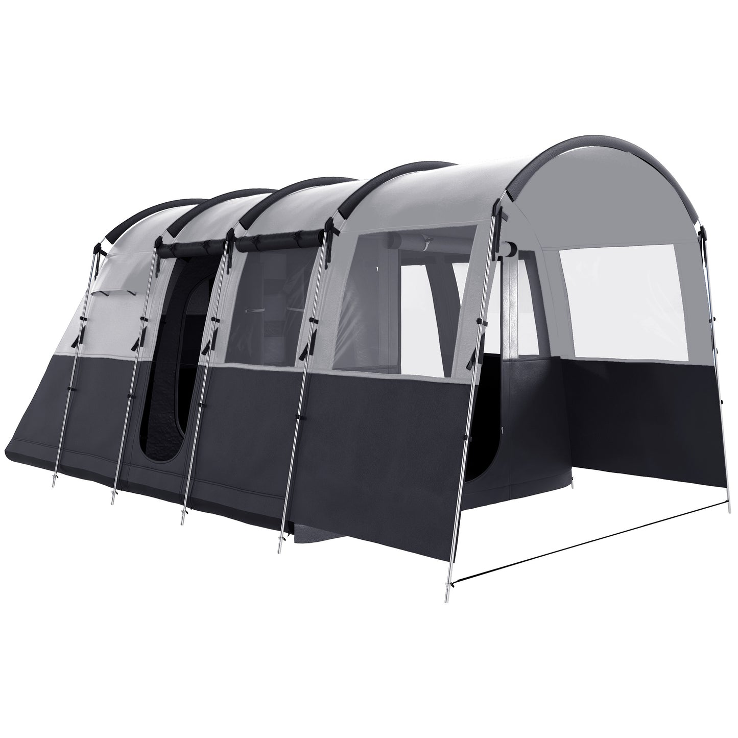 Photo of Outsunny 8-Person Camping Tent, Waterproof Family Tent, Tunnel Design, 4 Large Windows, Sleeping Cabins 3000mm Water Column Grey in Grey colour on a white background