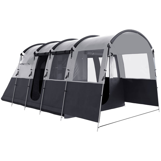 Photo of Outsunny 8-Person Camping Tent, Waterproof Family Tent, Tunnel Design, 4 Large Windows, Sleeping Cabins 3000mm Water Column Grey in Grey colour on a white background
