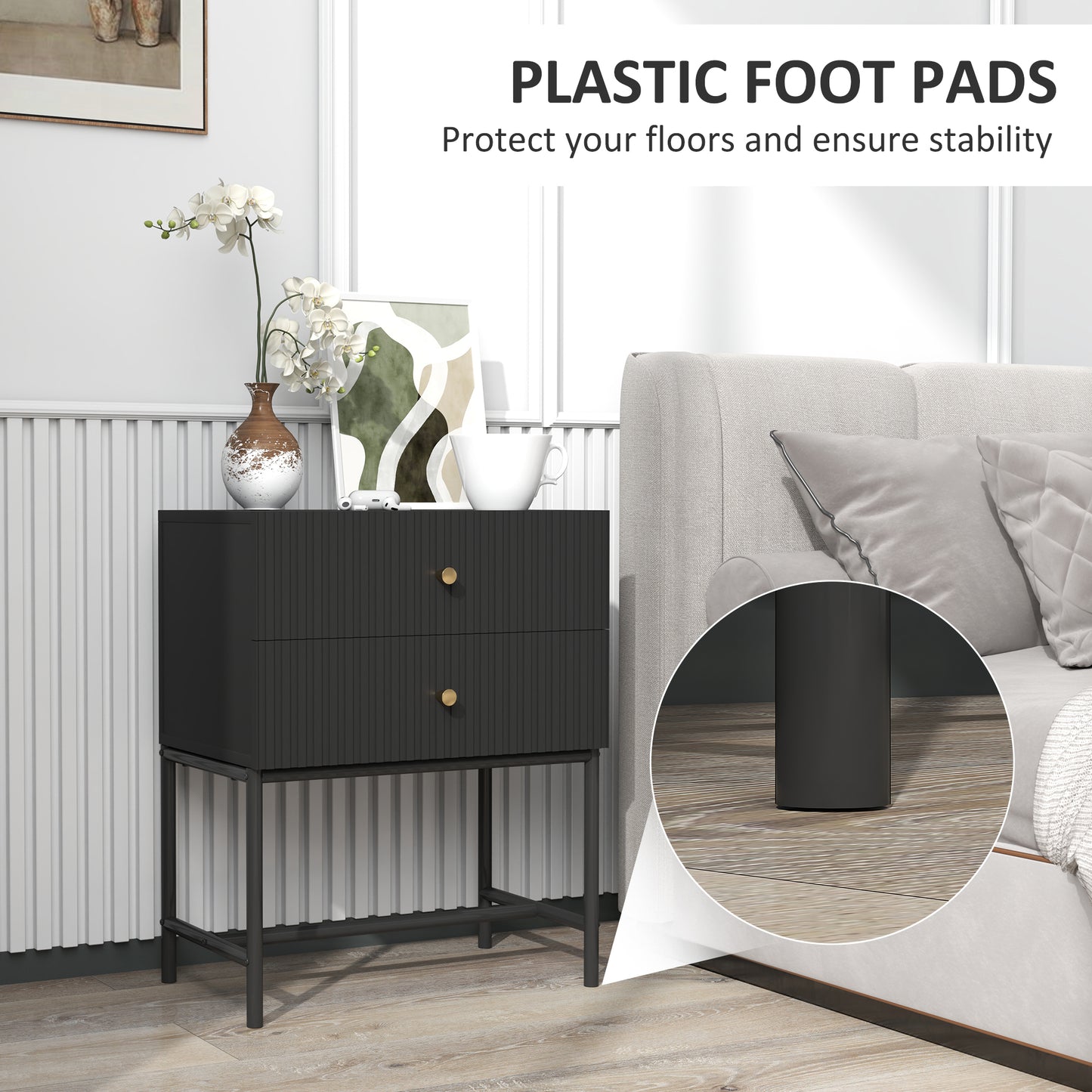 HOMCOM Elegant Two-Drawer Bedside Table Set of 2 - Black