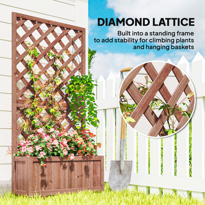 Outsunny wooden raised planter with diamond trellis, shown with climbing vines and flowers
