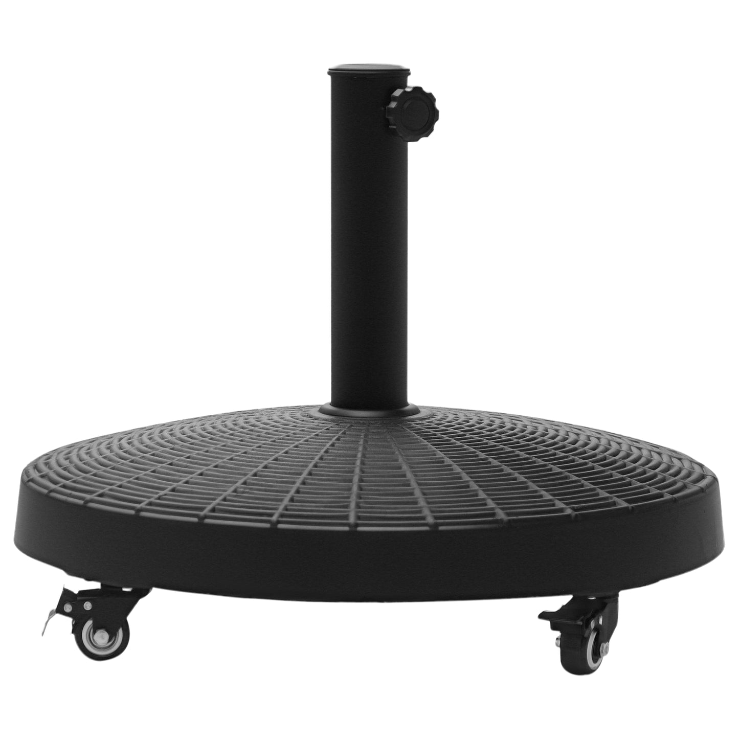 Photo of Outsunny 22.7 kg Garden Parasol Base with Wheels, Resin Outdoor Umbrella Stand Round Garden Sunshade Holder for 38 mm/48 mm Poles in Poles colour on a white background