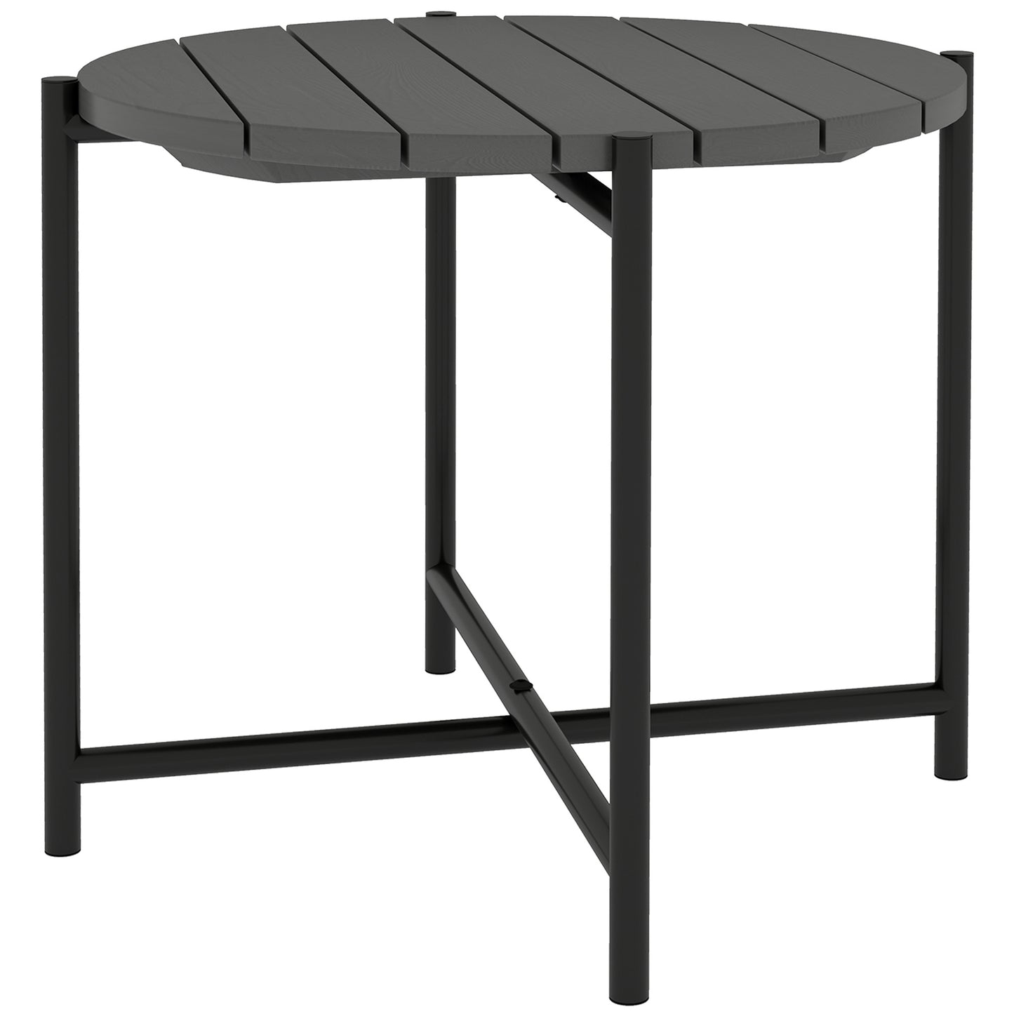 Photo of Outsunny 54 cm Round Outdoor Side Table, Industrial Small Garden Table with Slatted Wood Top and Metal Frame, Dark Grey in Grey colour on a white background
