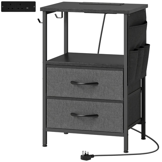 Photo of HOMCOM Bedside Table with Charging Station - Black in Black colour on a white background