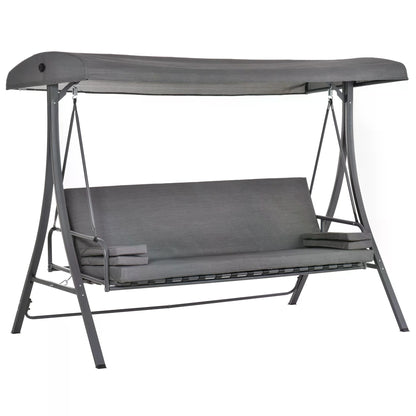 Outsunny gray three-seat patio swing chair with canopy and padded seat