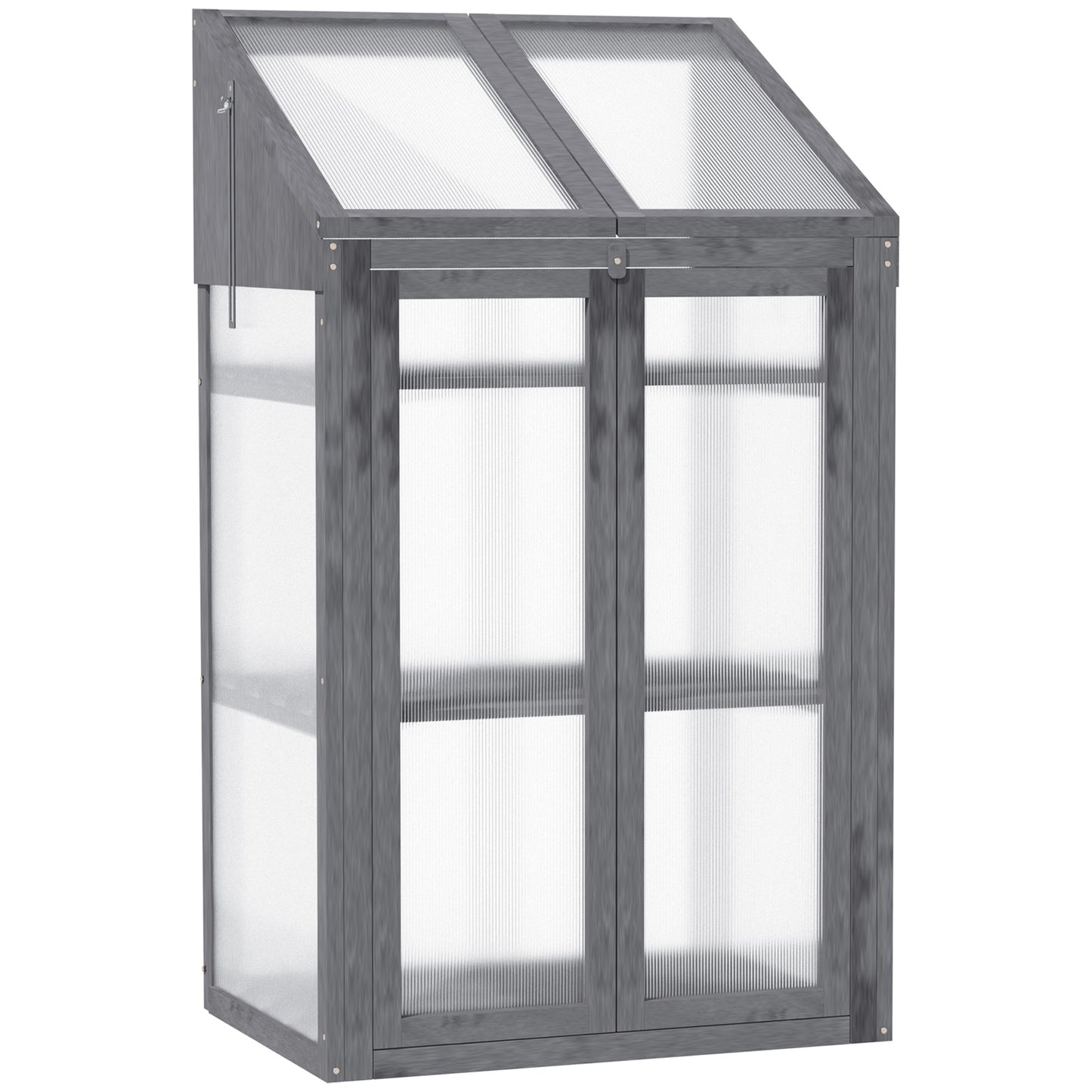 Photo of Outsunny Wooden Cold Frame Polycarbonate Greenhouse with Openable Top Cover and Double Door, Grow House for Flower, Vegetable and Plants, 70 x 50 x 120cm, Grey in Grey colour on a white background