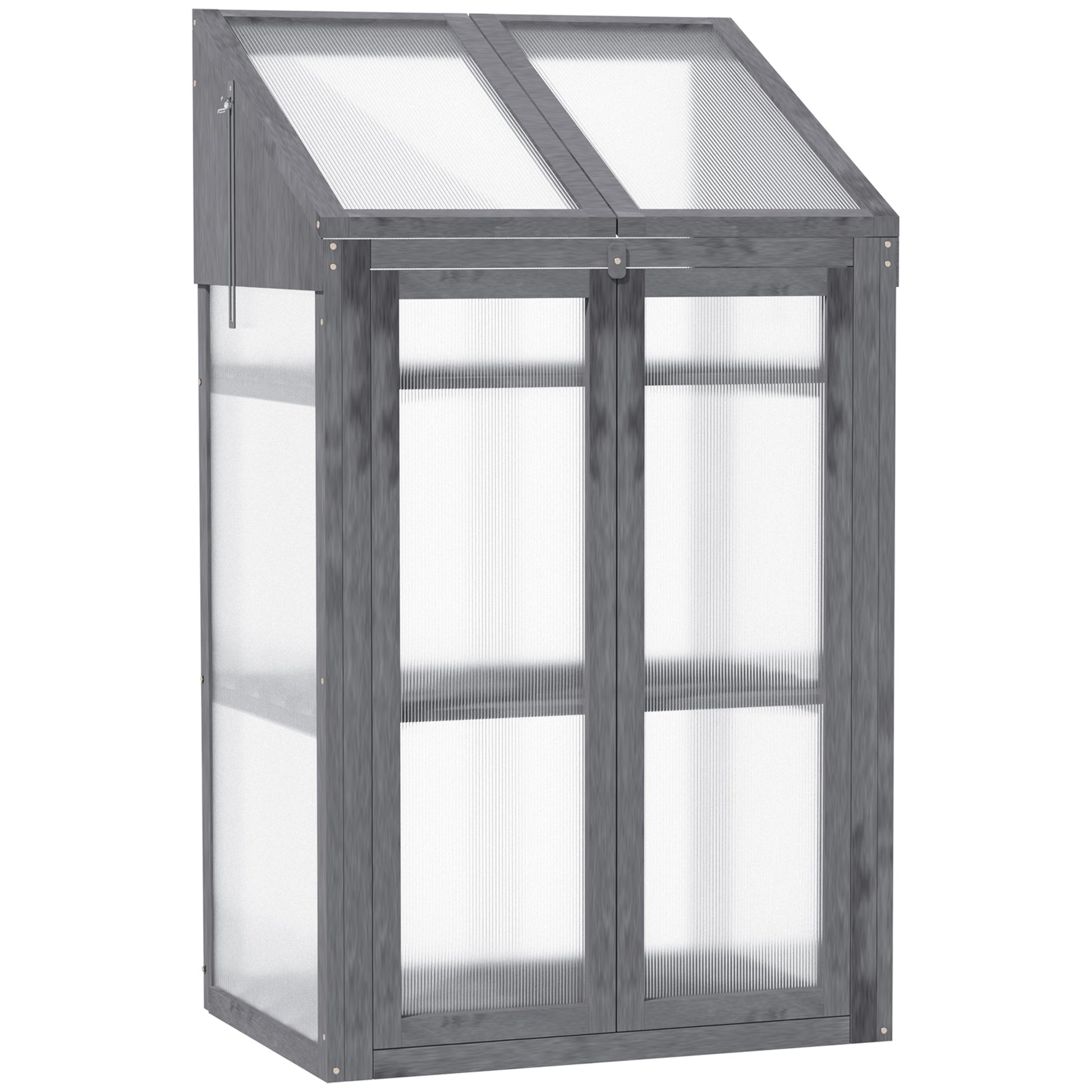 Photo of Outsunny Wooden Cold Frame Polycarbonate Greenhouse with Openable Top Cover and Double Door, Grow House for Flower, Vegetable and Plants, 70 x 50 x 120cm, Grey in Grey colour on a white background