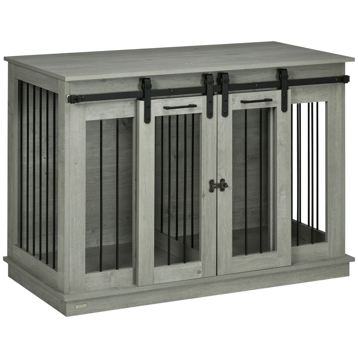 Photo of PawHut Dog Crate Furniture for Large Dogs, Double Dog Cage for Small Dogs, with Divider - Grey in Grey colour on a white background