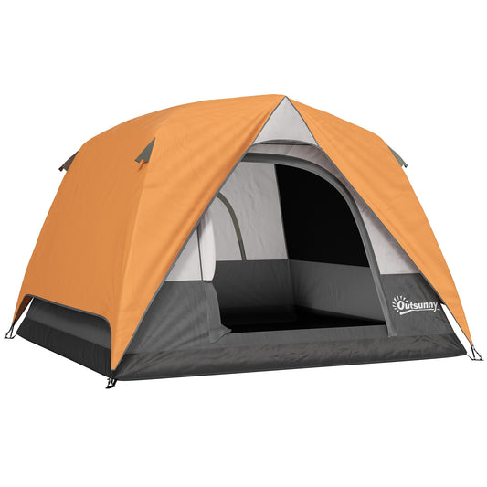 Photo of Outsunny 3-4 Person Camping Tent, Easy Set Up Waterproof Dome Tent with Sewn-in Groundsheet, Mesh Windows, Pocket and Hook for Camping, Hiking, Backpacking, Orange and Grey in Grey colour on a white background