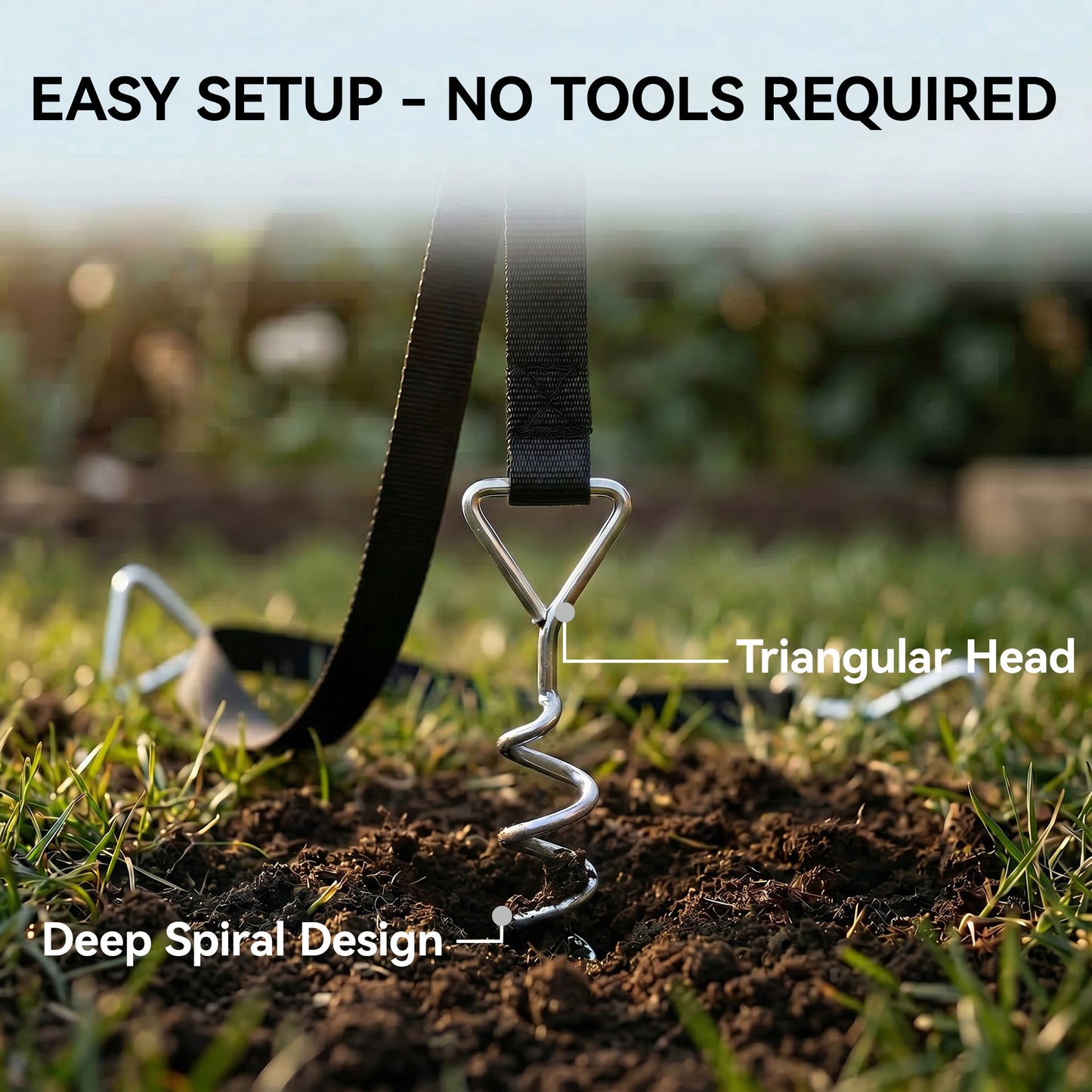 SPORTNOW 4Pcs Trampoline Anchor Kit, 32 cm Galvanised Trampoline Stakes, Spiral Ground Anchors with Triangle Head, Straps