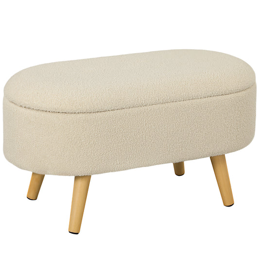 Photo of HOMCOM Teddy Fleece Storage Ottoman - Cream White in White colour on a white background