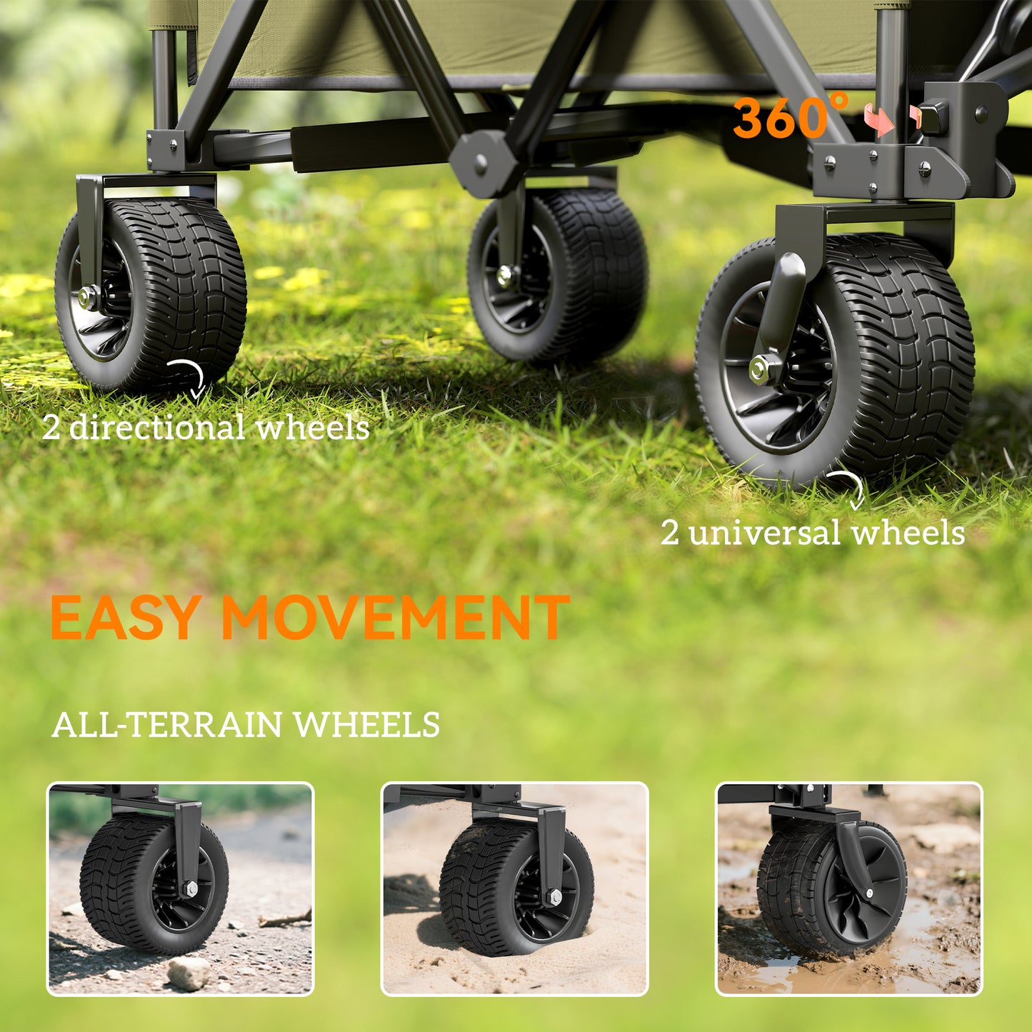 Outsunny 300L Festival Trolley on Wheels, Folding Camping Trolley Cart, Heavy Duty Collapsible Wagon Cart with Wide Wheels, Side Pockets for Outdoor Garden Picnic Beach Shopping Fishing, Green