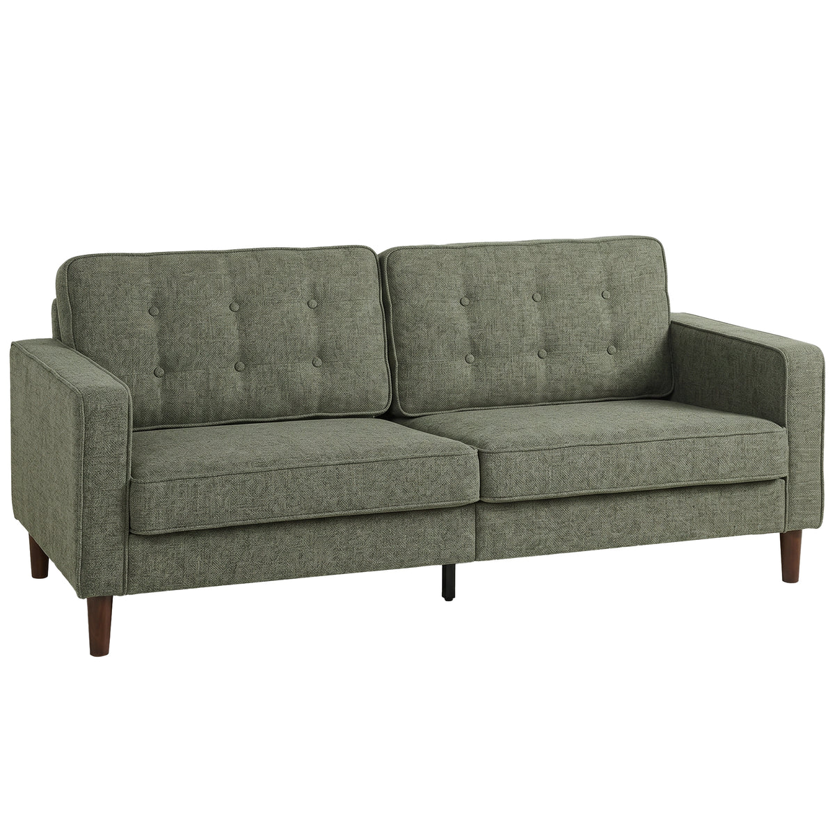 Photo of HOMCOM 3 Seater Sofa Button Tufted Upholstered Couch with Wood Legs for Living Room, Green in Green colour on a white background