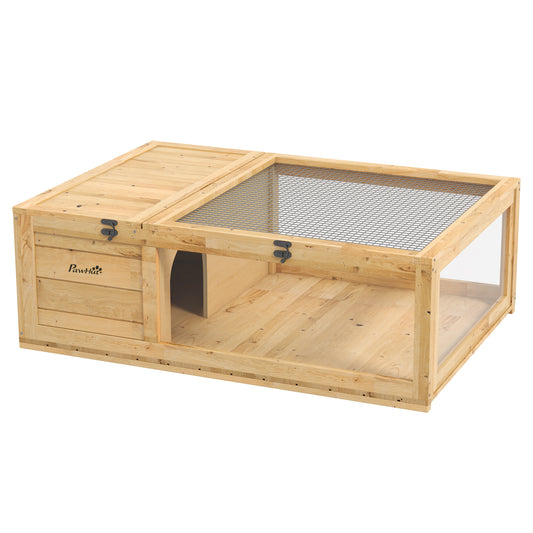 Photo of PawHut Tortoise House, Small Reptile Wooden House, with Mesh Roofs, Side Panels, for Turtles, Lizards, Geckos and Snakes in Snakes colour on a white background