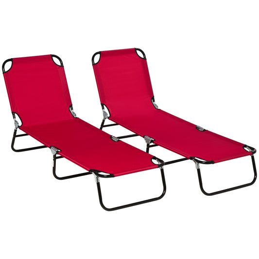 Photo of Outsunny Set of Two Folding Sun Loungers - Red in Red colour on a white background