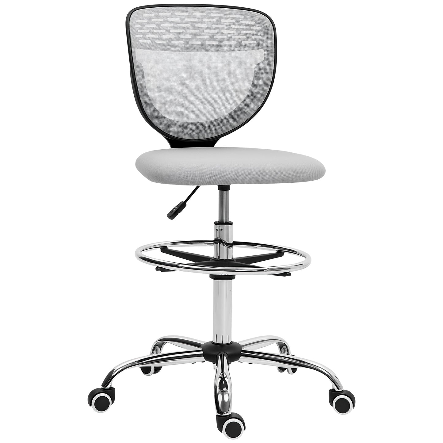 Photo of Vinsetto 68-88cm Draughtsman Office Chair, with Wheels - Light Grey in Grey colour on a white background