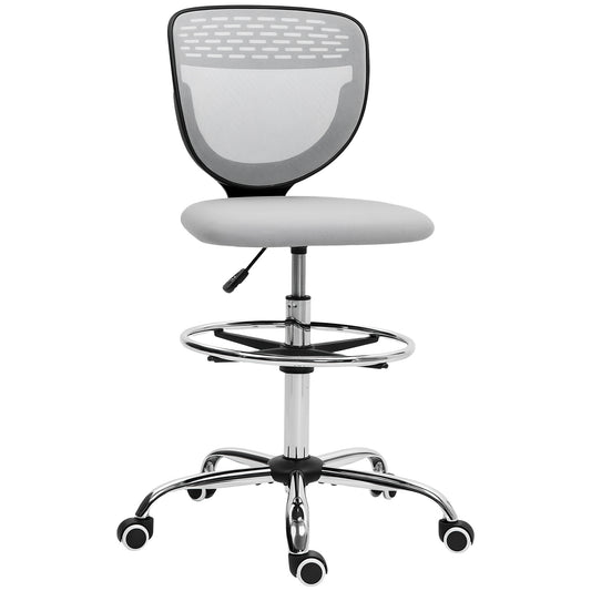 Photo of Vinsetto 68-88cm Draughtsman Office Chair, with Wheels - Light Grey in Grey colour on a white background