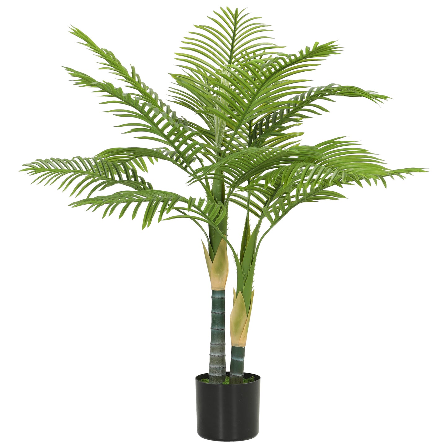Photo of HOMCOM Artificial Palm Tree with 14 PEVA Leaves, 120cm Decorative Artificial Plant with Pot and Moss Effect, Green in Green colour on a white background