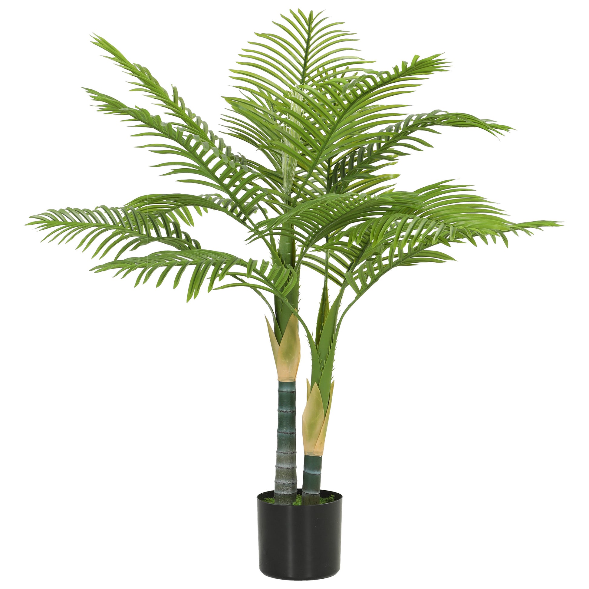 Photo of HOMCOM Artificial Palm Tree with 14 PEVA Leaves, 120cm Decorative Artificial Plant with Pot and Moss Effect, Green in Green colour on a white background