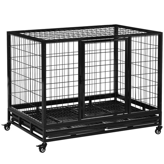 Photo of PawHut 43" Heavy Duty Metal Dog Crate Pet Cage with Tray Wheeled Dog Kennel - Black (Large) in (Large) colour on a white background