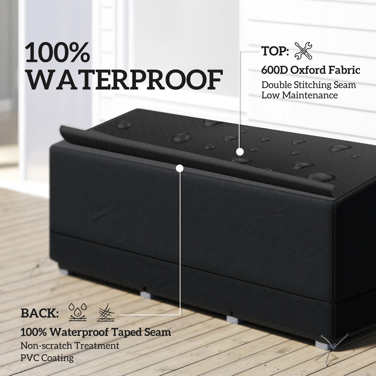 Outsunny black waterproof patio furniture cover with water beading on top