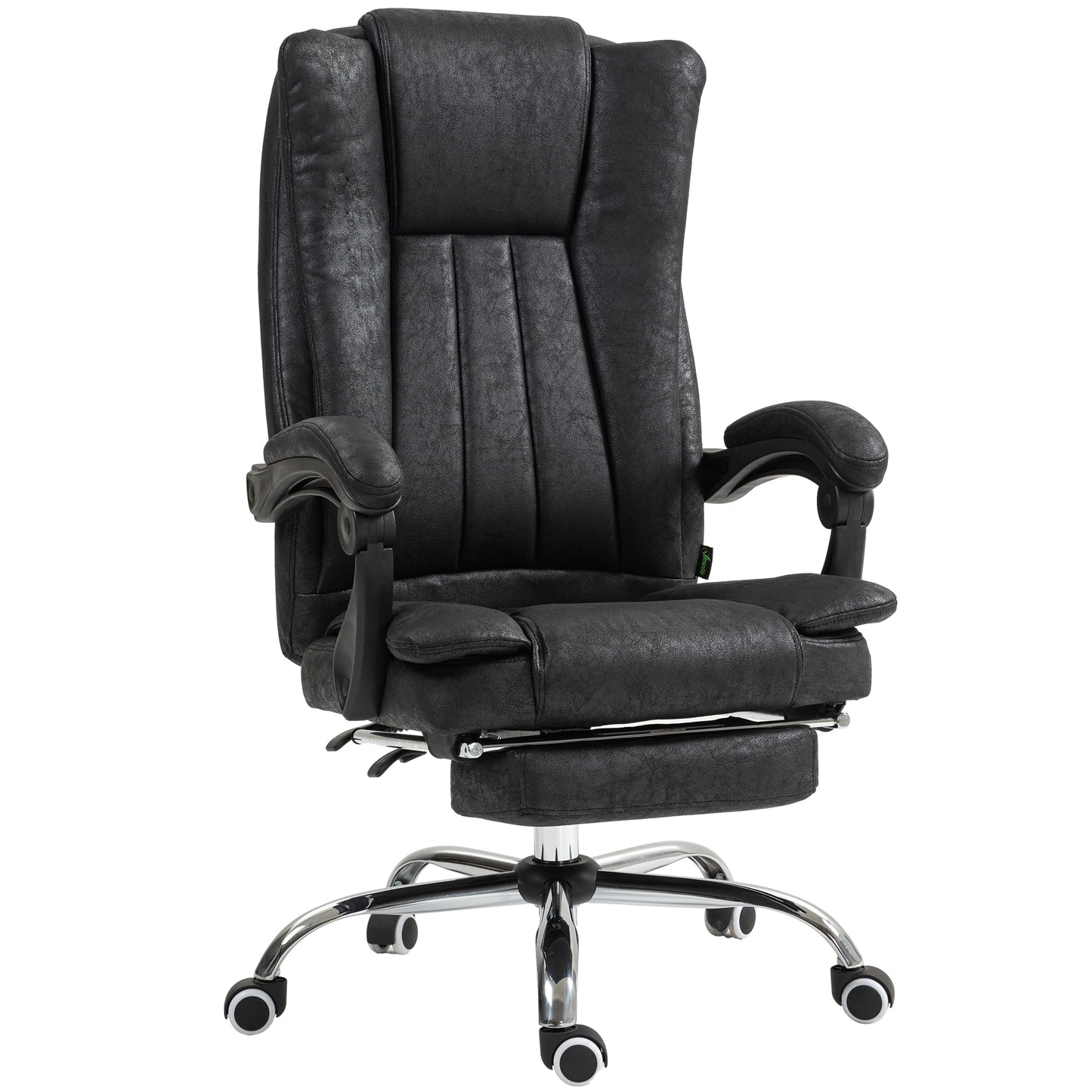 Photo of Vinsetto Home Office Chair Microfibre Desk Chair with Reclining Function Armrests Swivel Wheels Footrest Black in Black colour on a white background