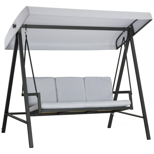 Photo of Outsunny Three-Seat Garden Swing Chair, with Adjustable Canopy - Grey in Grey colour on a white background