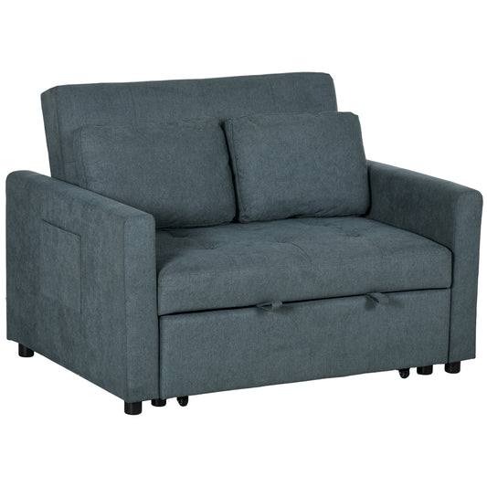 Photo of HOMCOM Loveseat Sofa Bed, Convertible Bed Settee with 2 Pillows, Side Pockets, Charcoal Grey in Grey colour on a white background