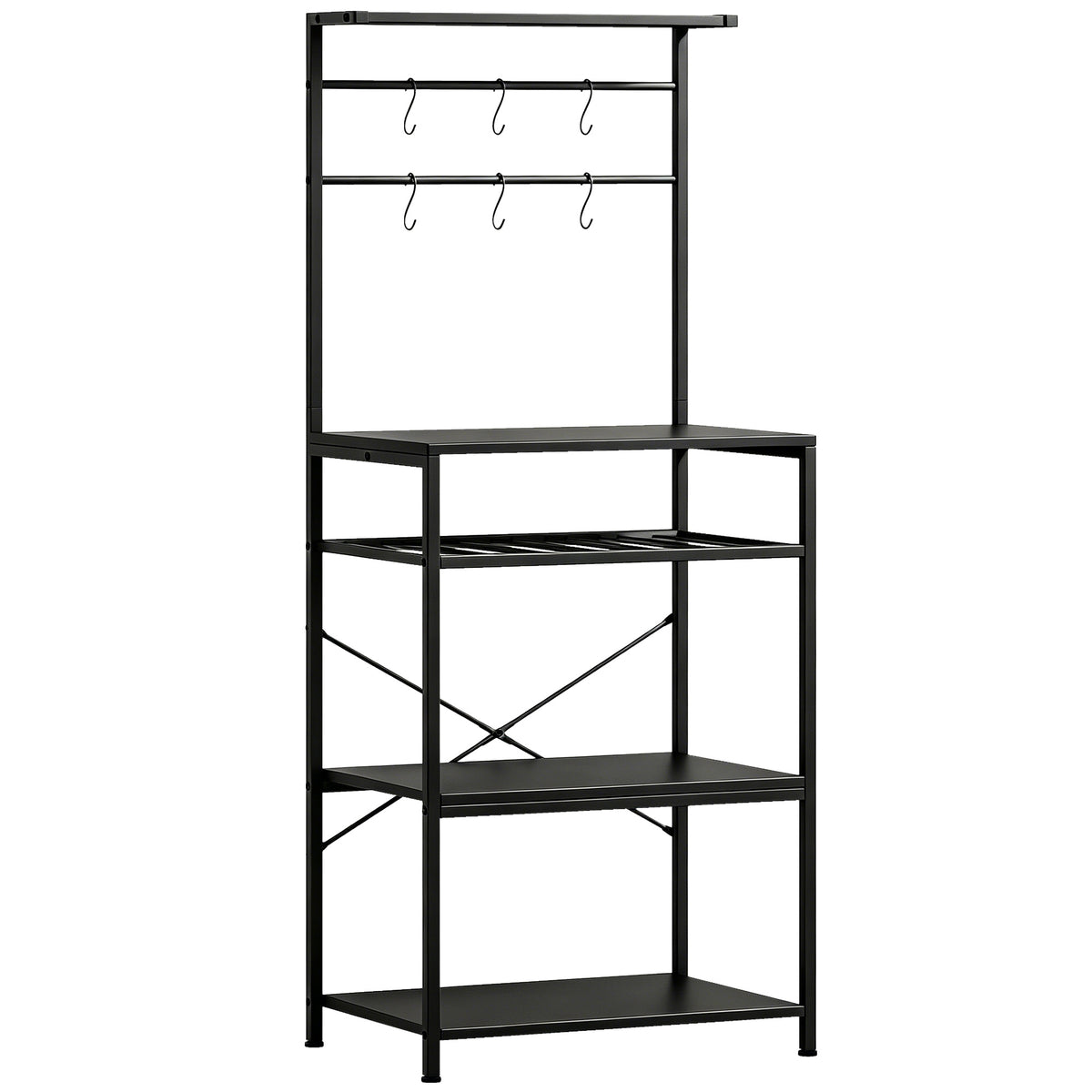 Photo of HOMCOM Freestanding Shelving Unit, Industrial Storage Shelf with 6 Hooks and Wine Rack for Living Room, Home Office, Black in Black colour on a white background