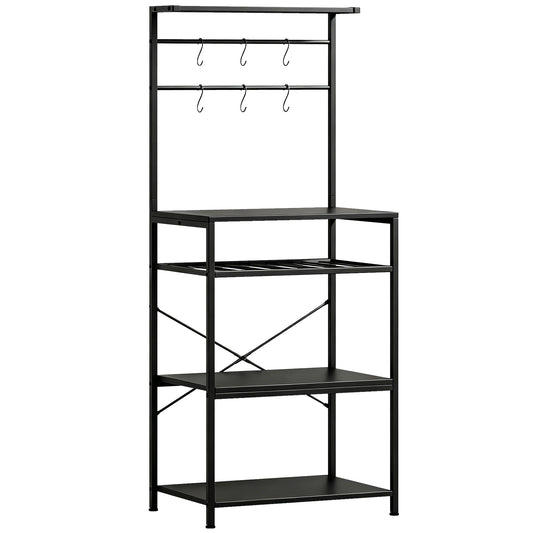 Photo of HOMCOM Freestanding Shelving Unit, Industrial Storage Shelf with 6 Hooks and Wine Rack for Living Room, Home Office, Black in Black colour on a white background