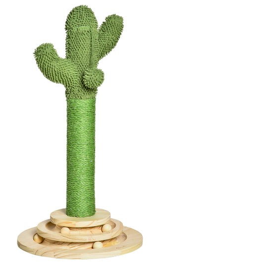 Photo of PawHut Cat Tree Cactus Sisal Scratching Post for Indoor Cats Play Tower Kitten Furniture with Hanging Ball Interactive Fun Roller Exerciser 32 x 32 x 60cm in 60cm colour on a white background