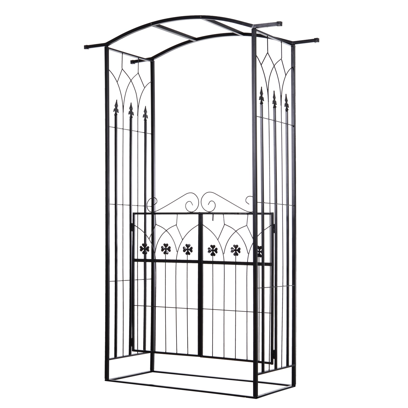 Photo of Outsunny Garden Outdoor Entrance Arch with Door Outdoor Patio Decoration for Rose Trellis Arbour Climbing Plant 131L x 49W x 200Hcm in 200Hcm colour on a white background