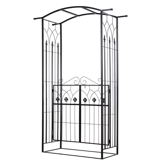 Photo of Outsunny Garden Outdoor Entrance Arch with Door Outdoor Patio Decoration for Rose Trellis Arbour Climbing Plant 131L x 49W x 200Hcm in 200Hcm colour on a white background