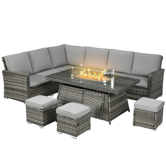 Photo of Outsunny All-Season Fire Pit Patio Furniture Set Wicker Sofa Set With 50000 Btu Fire Table For Outdoor Gatherings - Grey in Grey colour on a white background