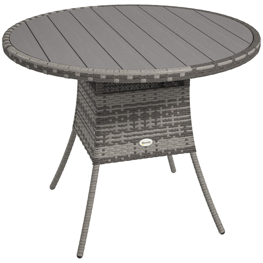Photo of Outsunny 90 cm Wood-Effect Rattan Garden Table - Grey in Grey colour on a white background