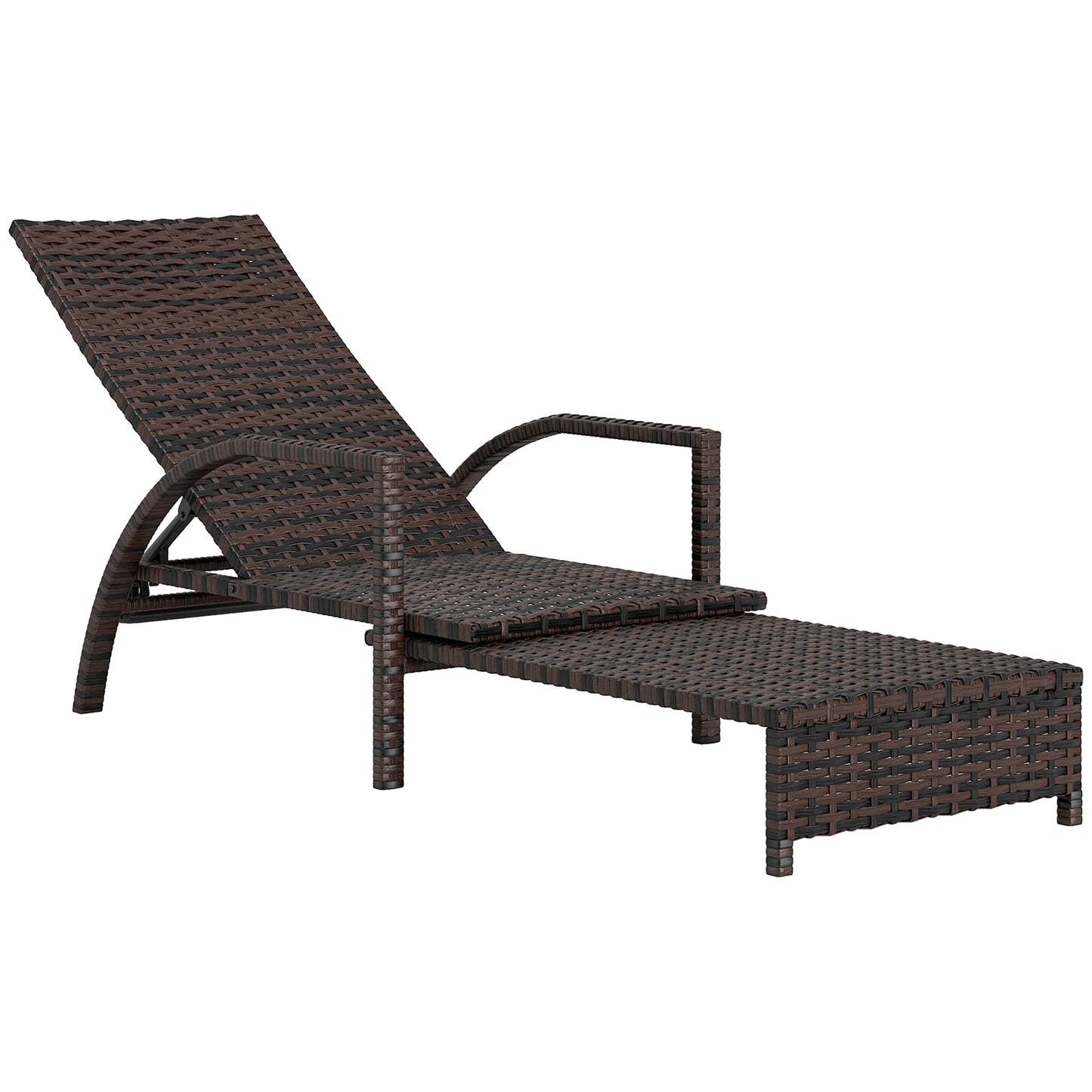 Photo of Outsunny Reclining Rattan Lounger, with Extending Footrest - Brown in Brown colour on a white background