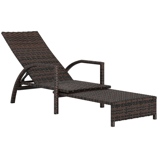 Photo of Outsunny Reclining Rattan Lounger, with Extending Footrest - Brown in Brown colour on a white background