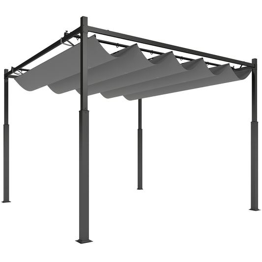 Photo of Outsunny 3 x 3(m) Metal Pergola with Retractable Roof and Magnetic Fixture, Outdoor Gazebo Garden Pergola Kit Sun Shade Canopy, UPF30+, 80mm Metal Column, Grey in Grey colour on a white background