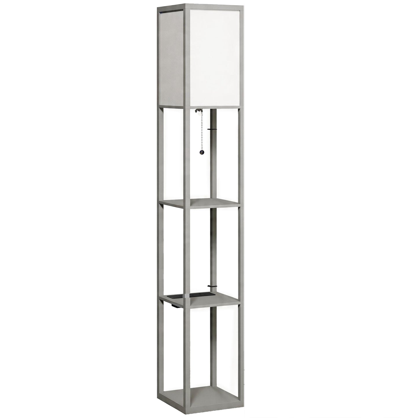 Photo of HOMCOM Floor Lamp with Shelves, 3 Layer Column Modern Standing Lamp for Living Room, Bedroom, Office, Grey in Grey colour on a white background
