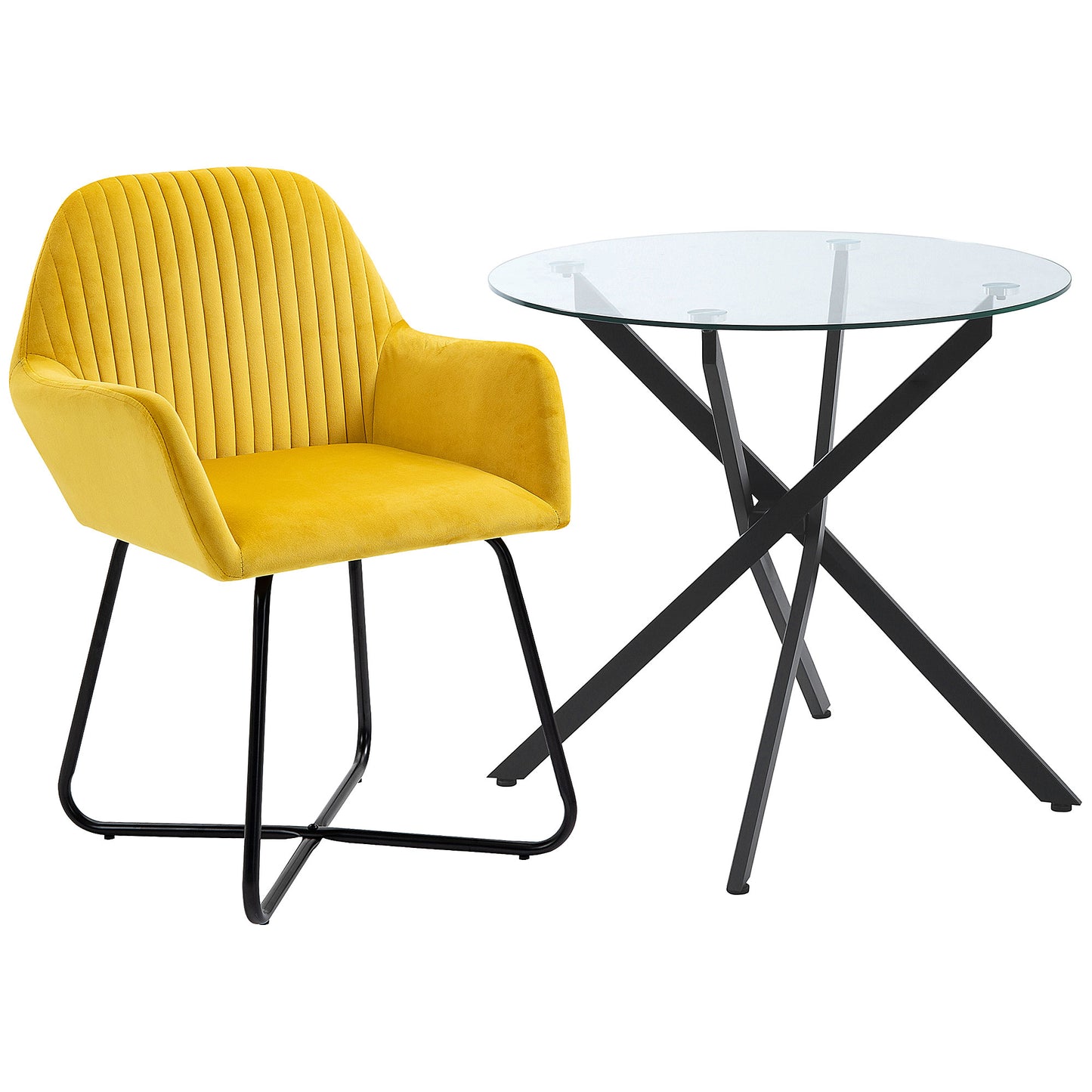 Photo of HOMCOM Modern Dining Furniture Set with Round Table and Accent Armchair Black and Yellow in Yellow colour on a white background