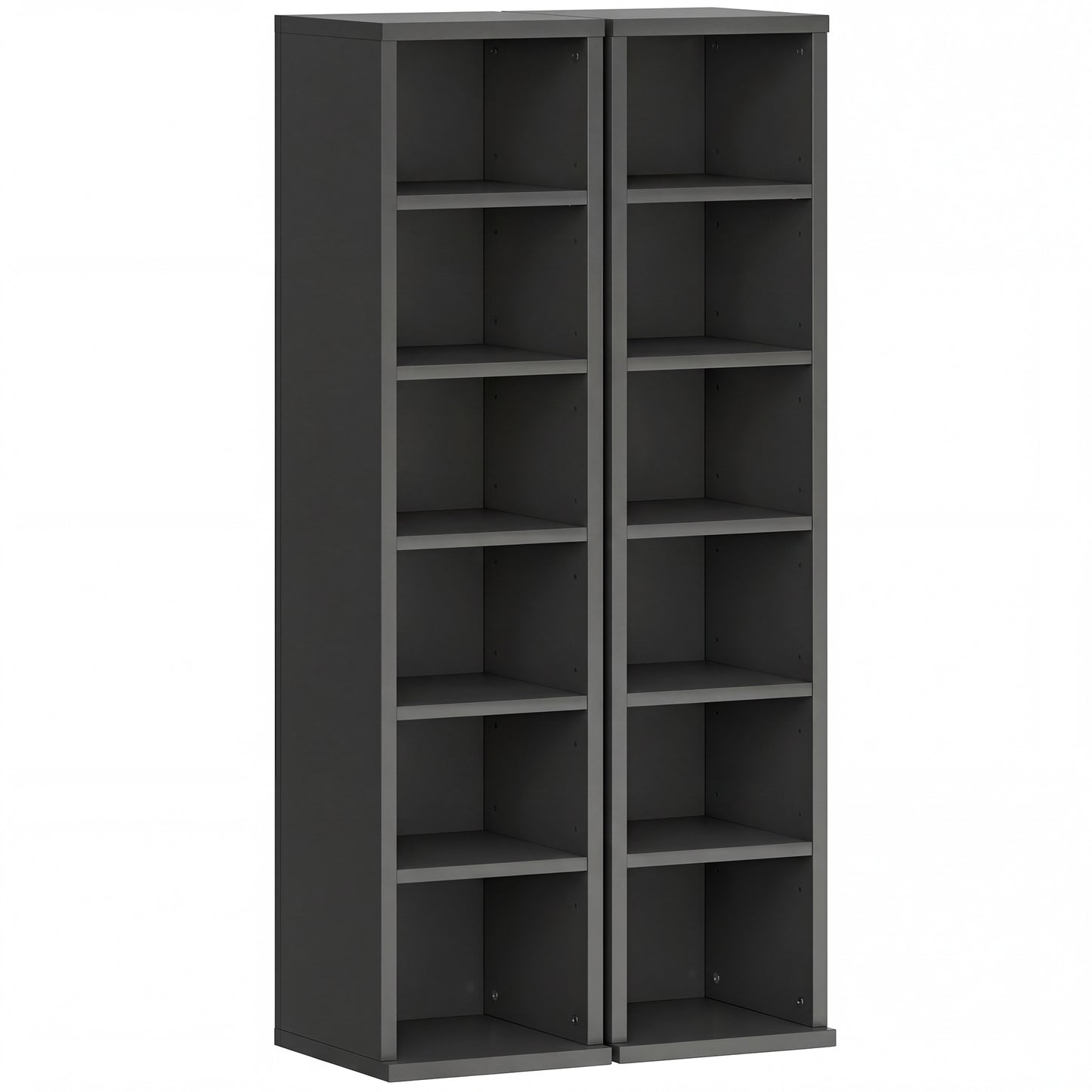 Photo of HOMCOM Set of 2 CD Media Display Shelf Unit Tower Rack with Adjustable Shelves, Black in Black colour on a white background