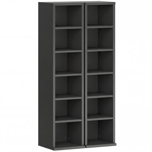 Photo of HOMCOM Set of 2 CD Media Display Shelf Unit Tower Rack with Adjustable Shelves, Black in Black colour on a white background