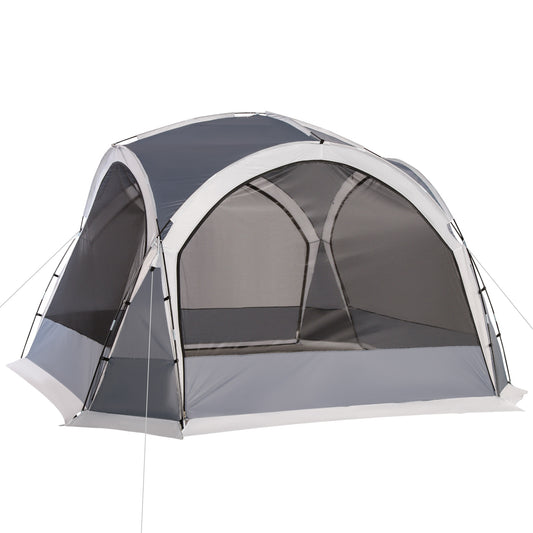 Photo of Outsunny Dome Tent for 6-8 Person, Camping Tent with 4 Zipped Mesh Doors, Removable Oxford Cloth, Lamp Hook, Portable Carry Bag, White and Grey in Grey colour on a white background