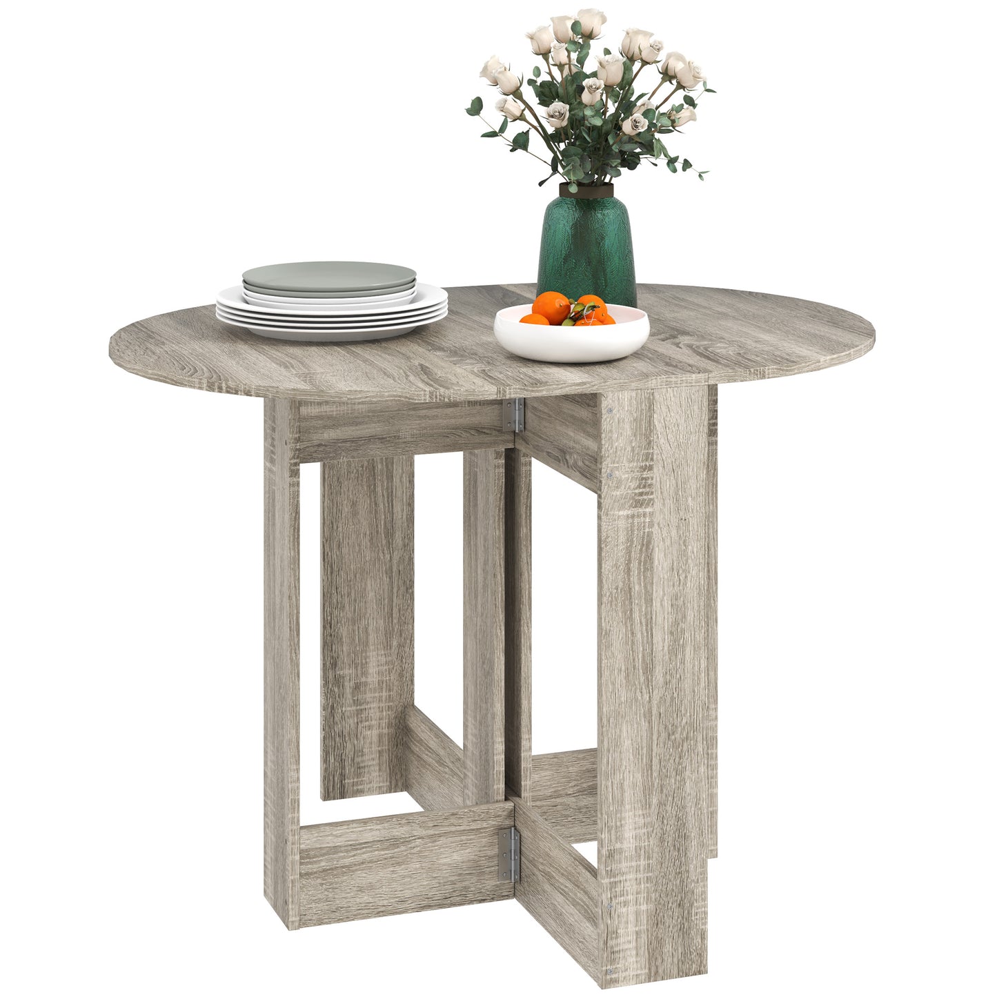 Photo of HOMCOM Space-saving Drop Leaf Table, Folding Dining Table for Small Space, Kitchen, Dining Room, Grey in Grey colour on a white background