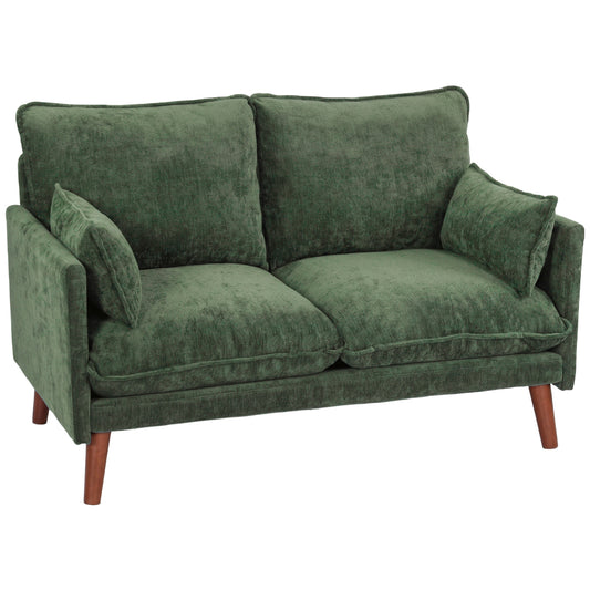 Photo of HOMCOM 2 Seater Sofa, Loveseat Sofa with Spring Cushions, Wide and Deep Seat, Wood Legs, Green in Green colour on a white background