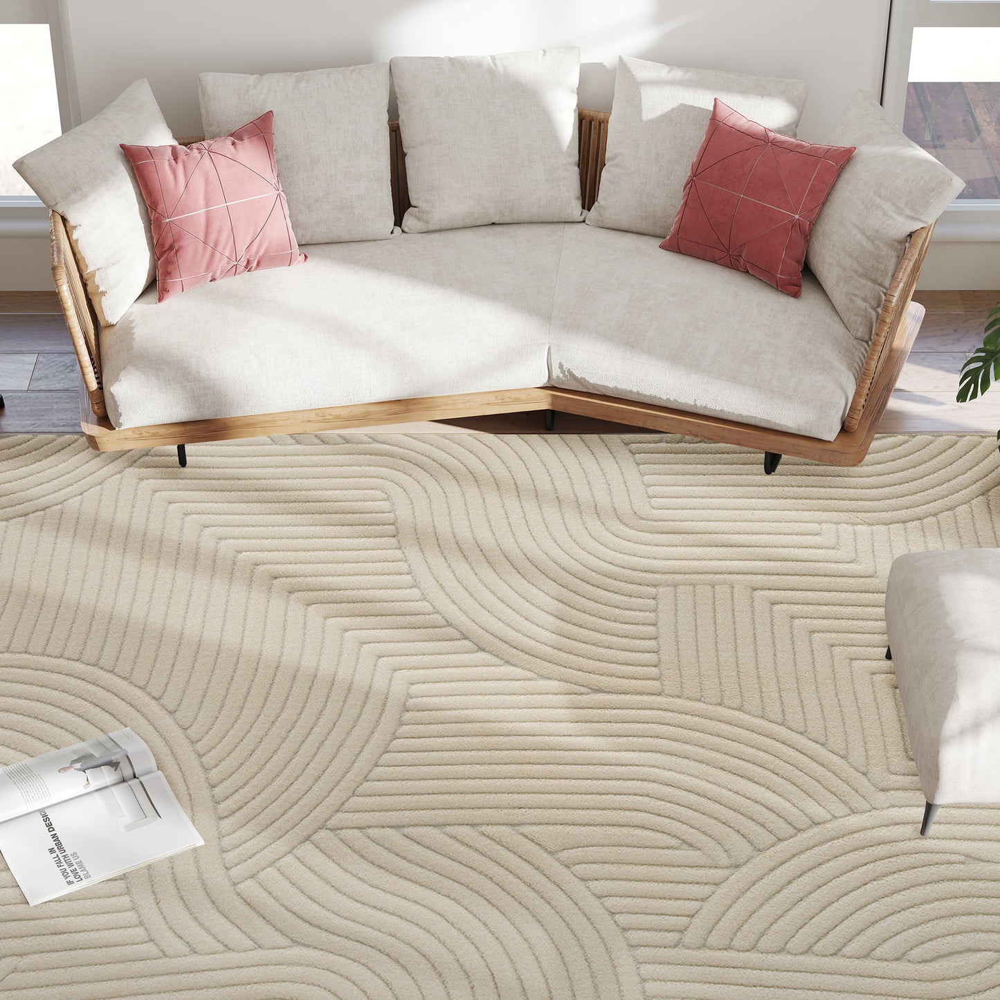 HOMCOM Modern Geometric Rug, Thick Plush, Non-Slip, 160 x 120 cm, Cream, Living Room, Bedroom, Office