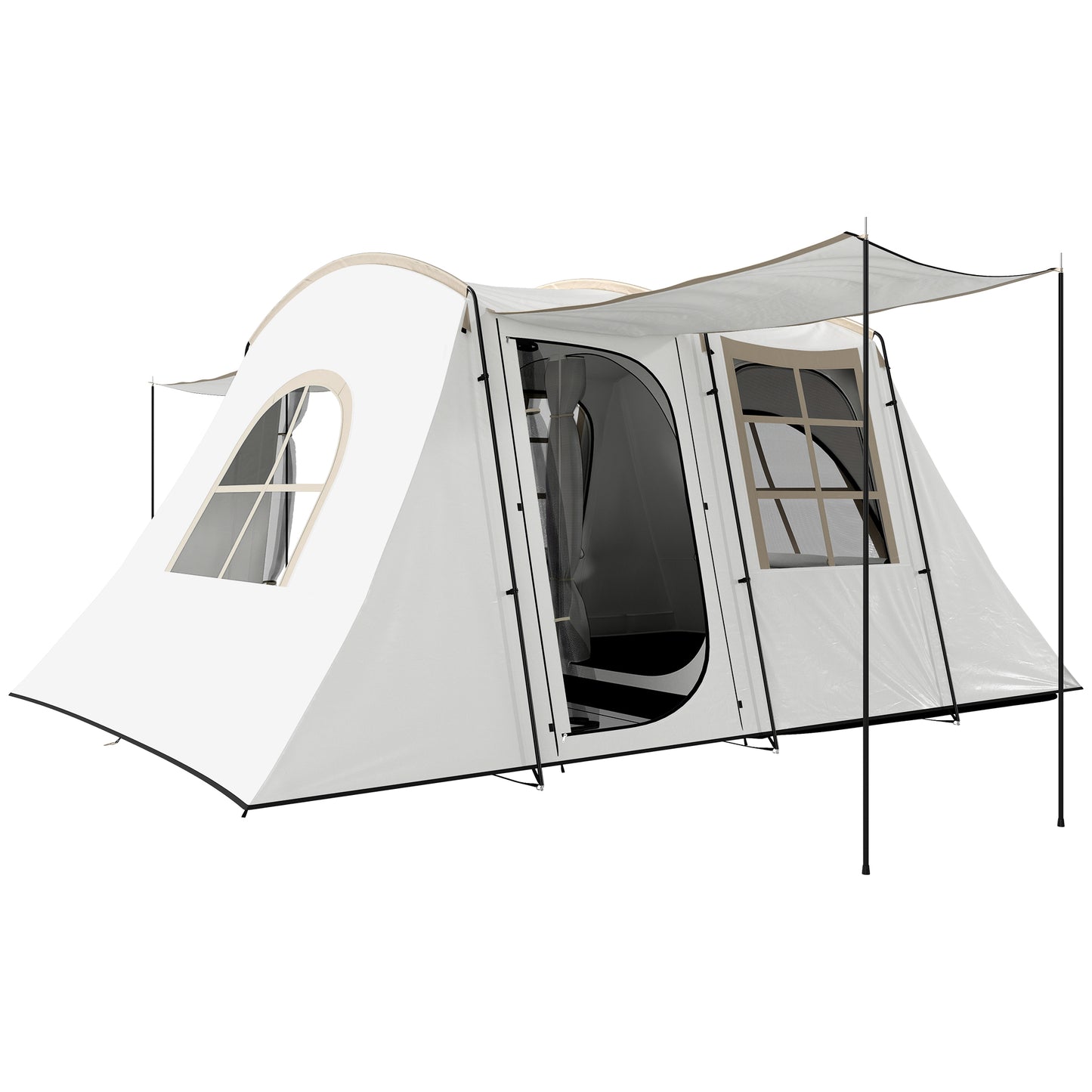 Photo of Outsunny 4 Man Tunnel Tent, Family Camping Tent with Porch, Bedroom and Living Area, Sewn in Groundsheet, 3000mm Waterproof, Portable with Bag for Hiking, Festival, Backpacking, Khaki in Khaki colour on a white background