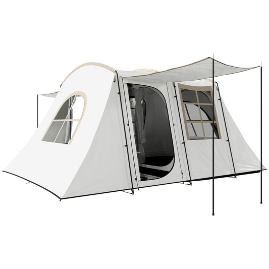 Photo of Outsunny 4 Man Tunnel Tent, Family Camping Tent with Porch, Bedroom and Living Area, Sewn in Groundsheet, 3000mm Waterproof, Portable with Bag for Hiking, Festival, Backpacking, Khaki in Khaki colour on a white background