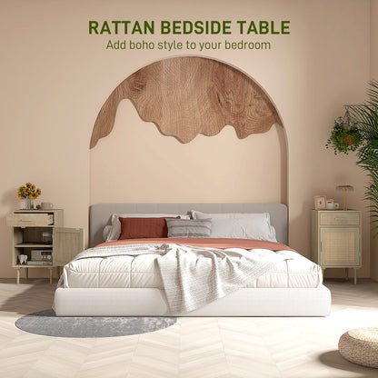 HOMCOM rattan bedside table shown in a bedroom setting beside the bed