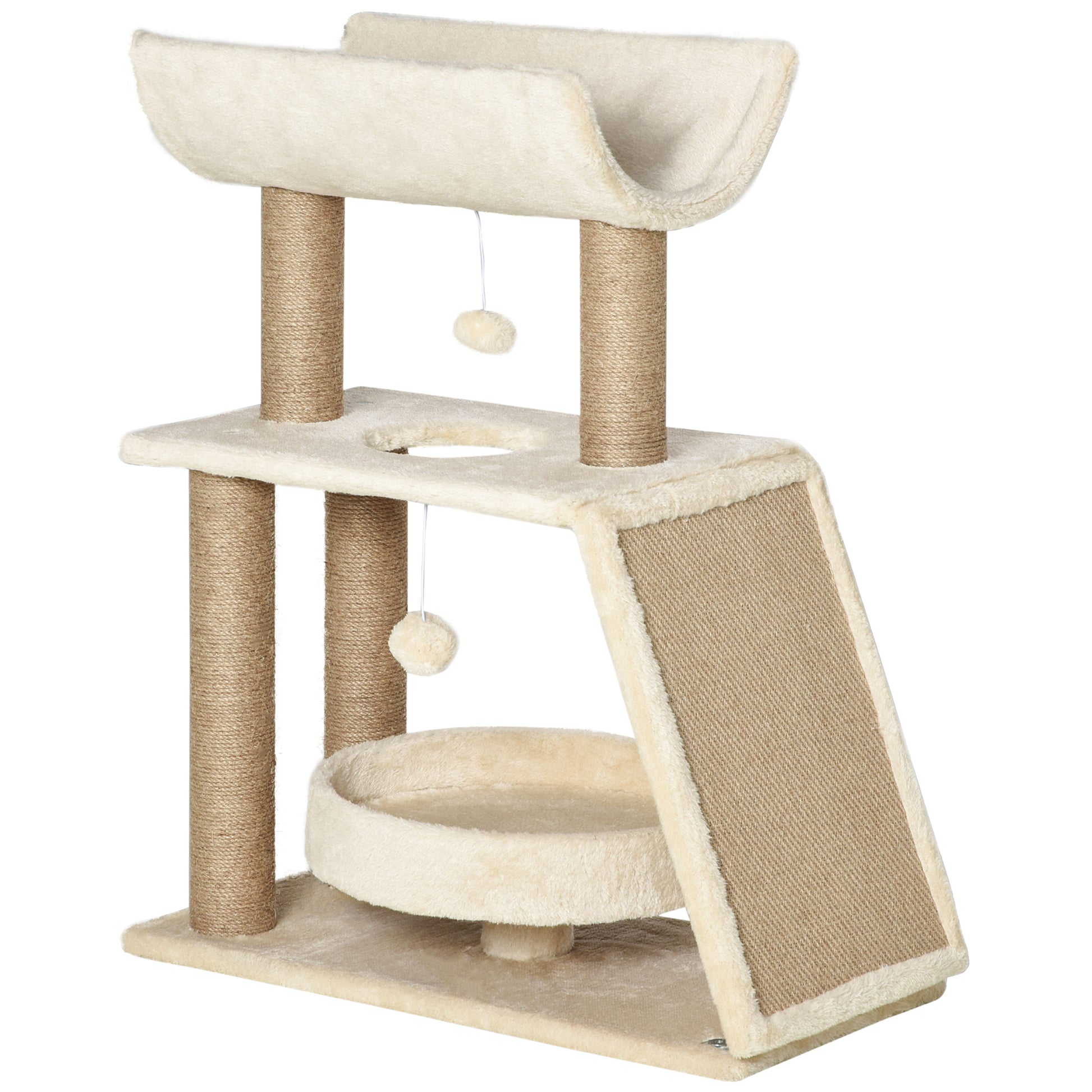 Photo of PawHut Cat Tree Tower, with Scratching Posts, Pad, Bed, Perch, Toy Ball - Light Brown in Brown colour on a white background